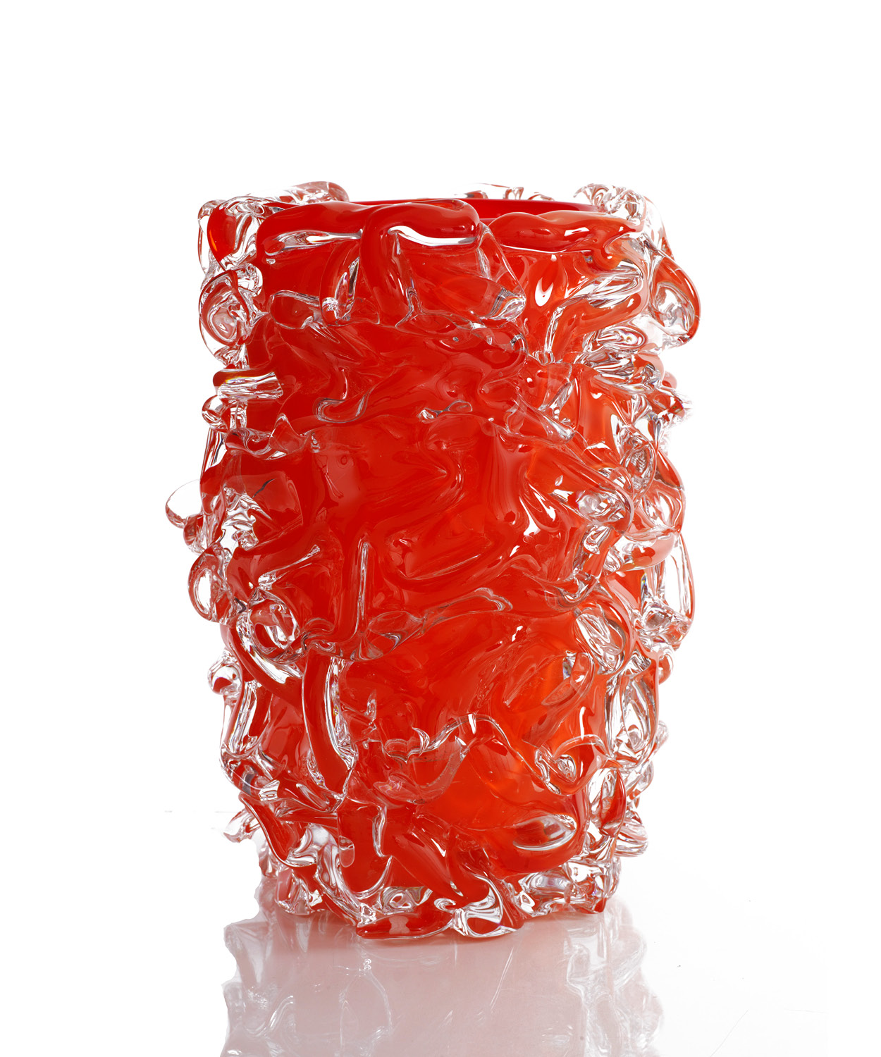 Art Glass, Red by Alexander Lervik – deep red glass wrapped in clear trails